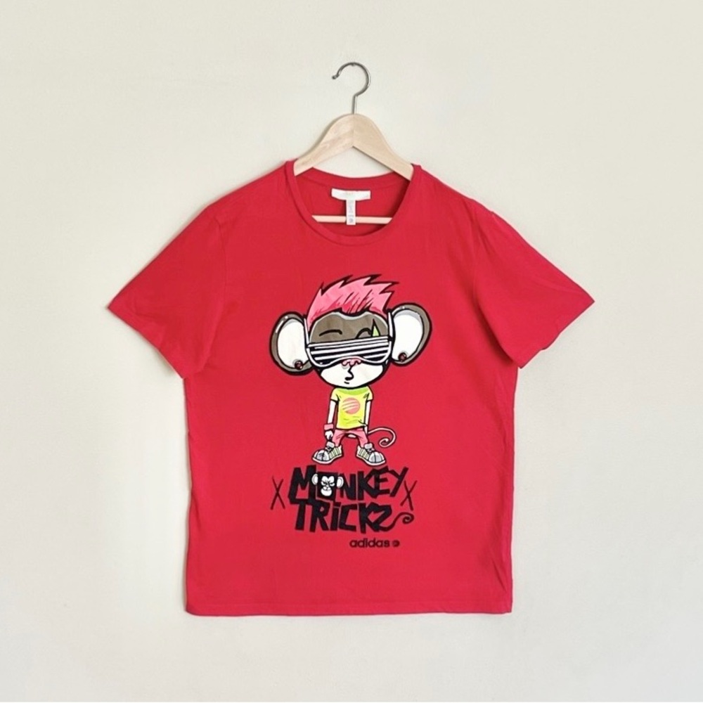 Adidas Neo Label Monkey Trickz Cartoon Graphic Red T Shirt Juniors Women’s XL